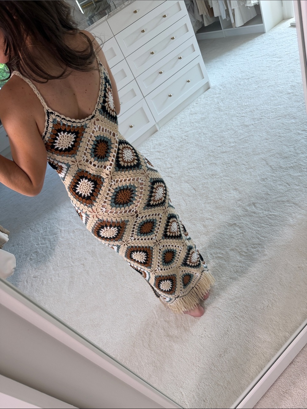 Crochet Diamond-Pattern Maxi Dress in Black & Cream - Picture 5 of 7